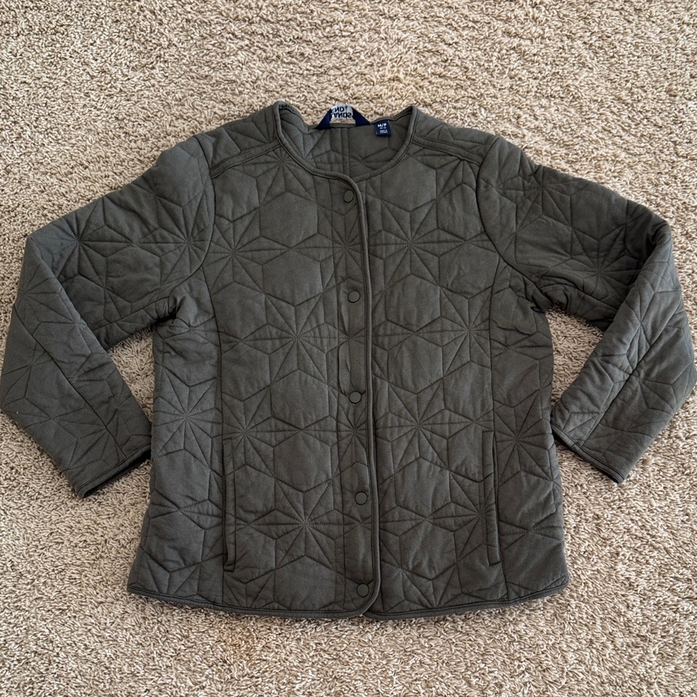 Lands End Quilted Insulated Utility Snap Jacket Dark Green, Womens sz M Petite
